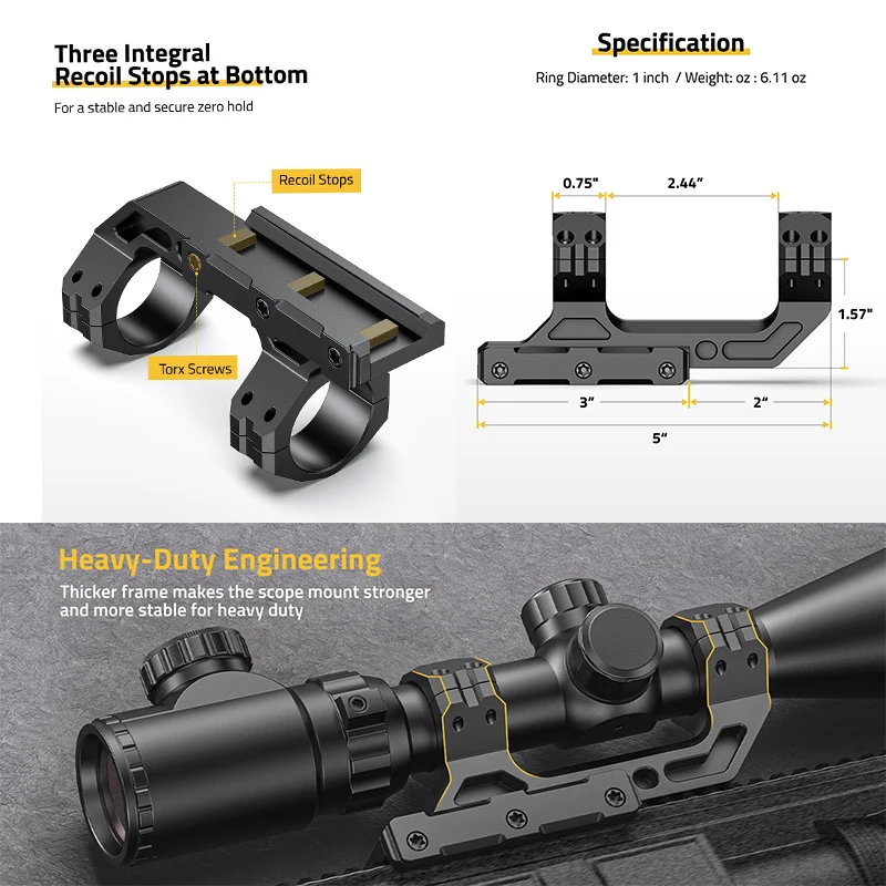 

CVLIFE Precision Cantilever Scope Mount Offset Dual Ring Scope Mount I Inch Tube 1.57" Height for Picatinny Rails - One Pieces