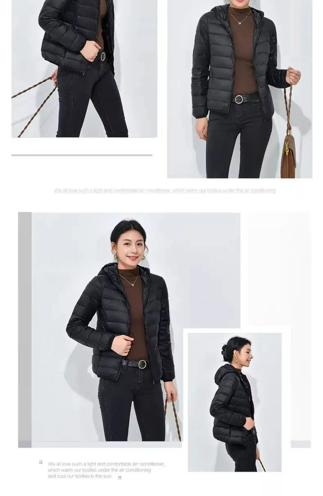 Women's Lightweight Casual Hooded Down Jacket Autumn Winter Minimalist Short Down Coats Female Solid Color Zipper Warm Outerwear