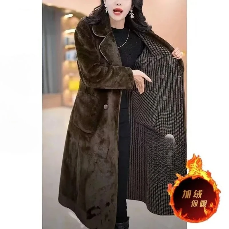 

Two Sides Wear Mom's Snow Fleece Woolen Coat New Warm Velvet Long Thicken Windbreaker Women Wool Jacket Overcoat XQ567