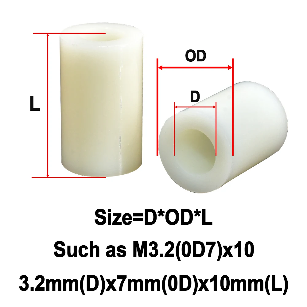 M3 M4 M5 M6 M8 M10 M12 Weißer Nylon-Abstandshalter ohne Gewinde, ABS, runde hohle Abstandshalter-Unterlegscheibe, PCB-Unterstützung, TV-Installationssäule, Säule