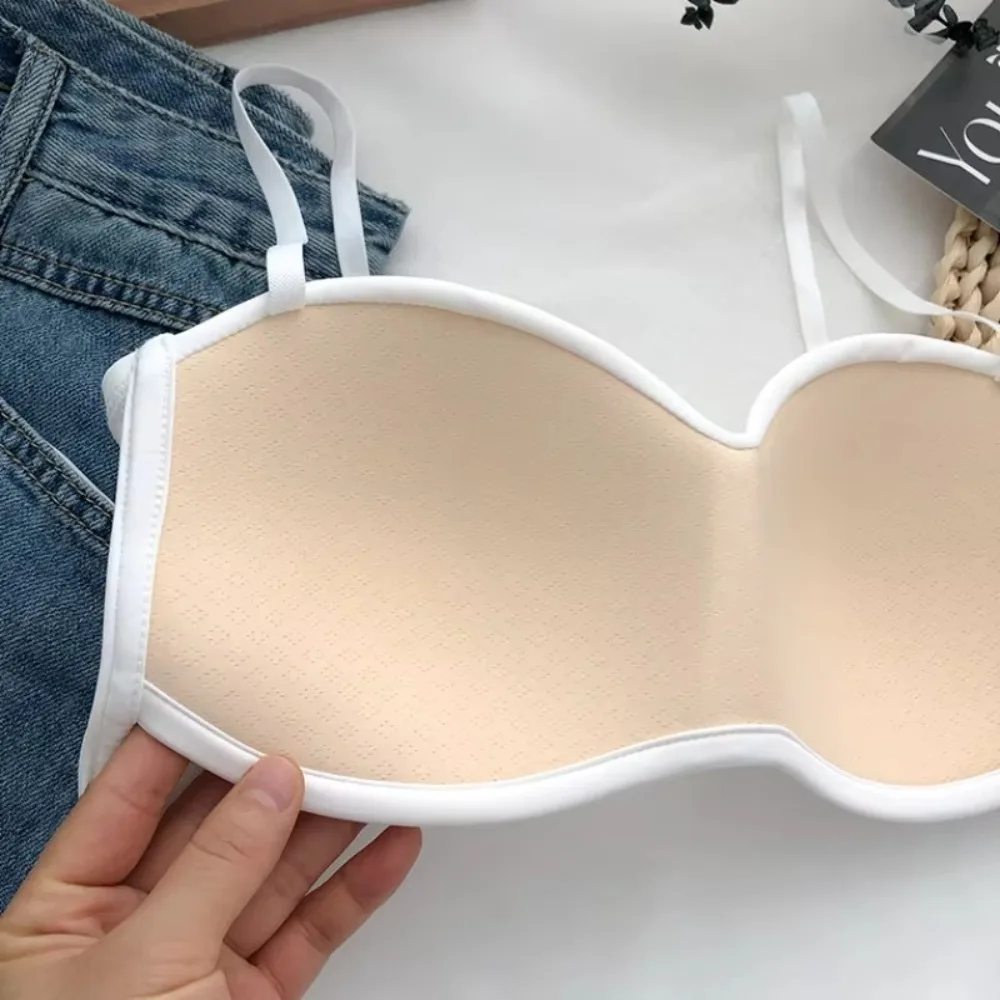 편안한 심리스 캐미솔 원피스 아이스 실크 크롭탑 (컵 포함) 피트니스 속옷