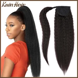 Afro Yaki Straight Long Ponytail Hair Extensions Drawstring Remy Real Human Hair Wrap Around Clip In Magic Paste Ponytail Hair