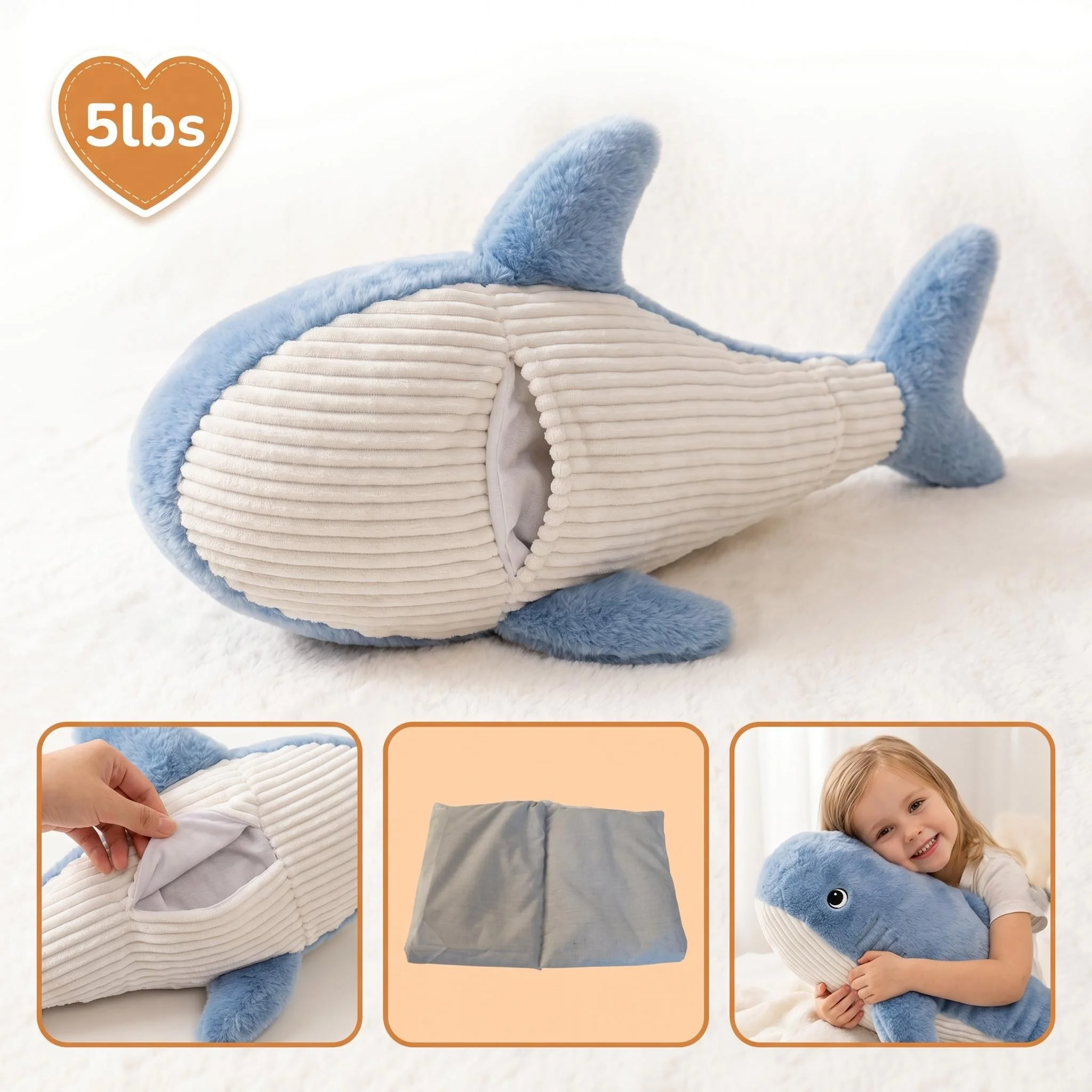 1kg 70cm Heavy duty Weighted Plush Toy Whale Microwavable Stuffed Animal Heating Pads for Stress Relief Coolable Stuffed Whale