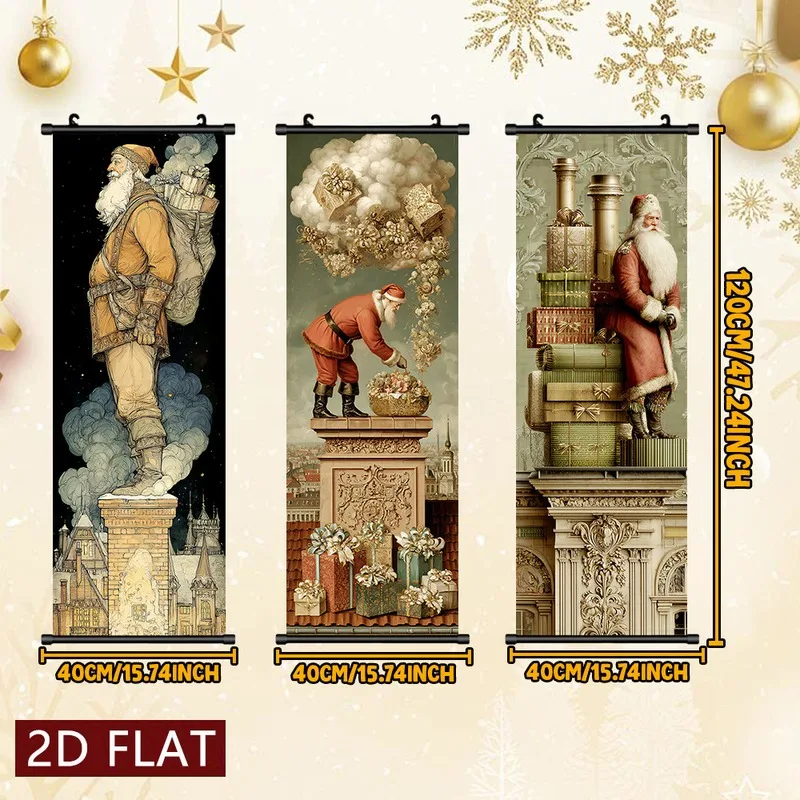 VIKAMA Christmas 3-Piece Wall Banner Set, Artistic Angel Figure Classical Scroll Tapestry for Xmas Living Room Decor