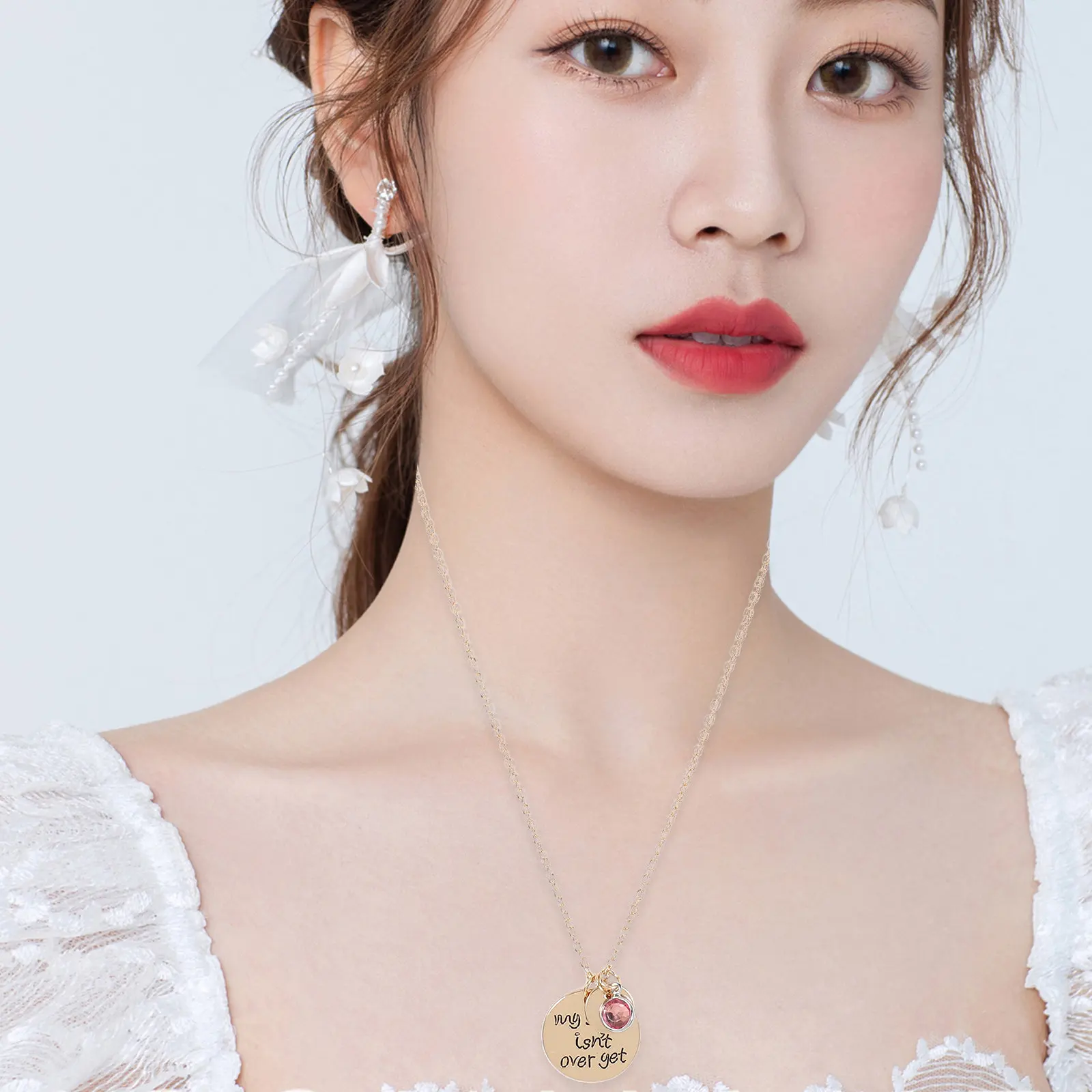 Rhinestone Semicolon Necklace Isn't Over Yet Alloy Pendant Elegant Mental Health Symbol Jewelry Gift for view 5