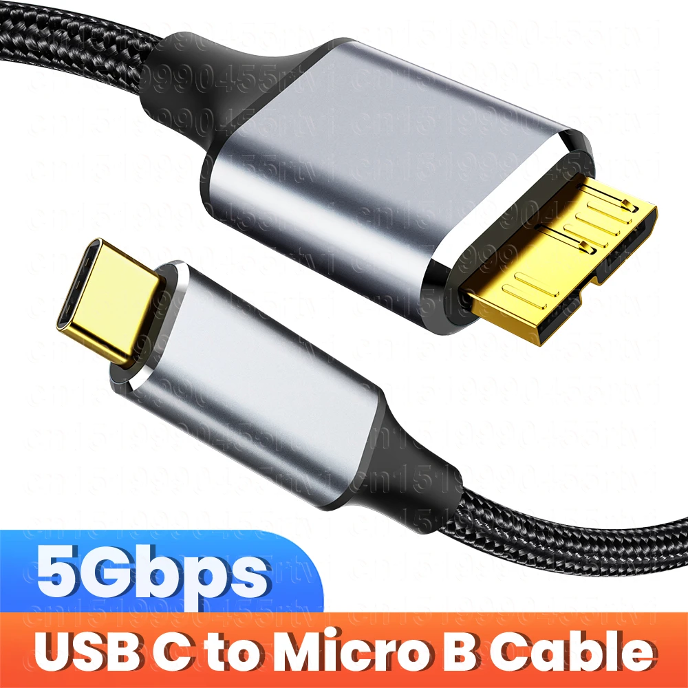 Type C to Micro B USB3.0 Cable Hard Disk Drive 5Gbps High-Speed Data Cable for MacBook Laptop Phone External Disk SSD HDD Camera