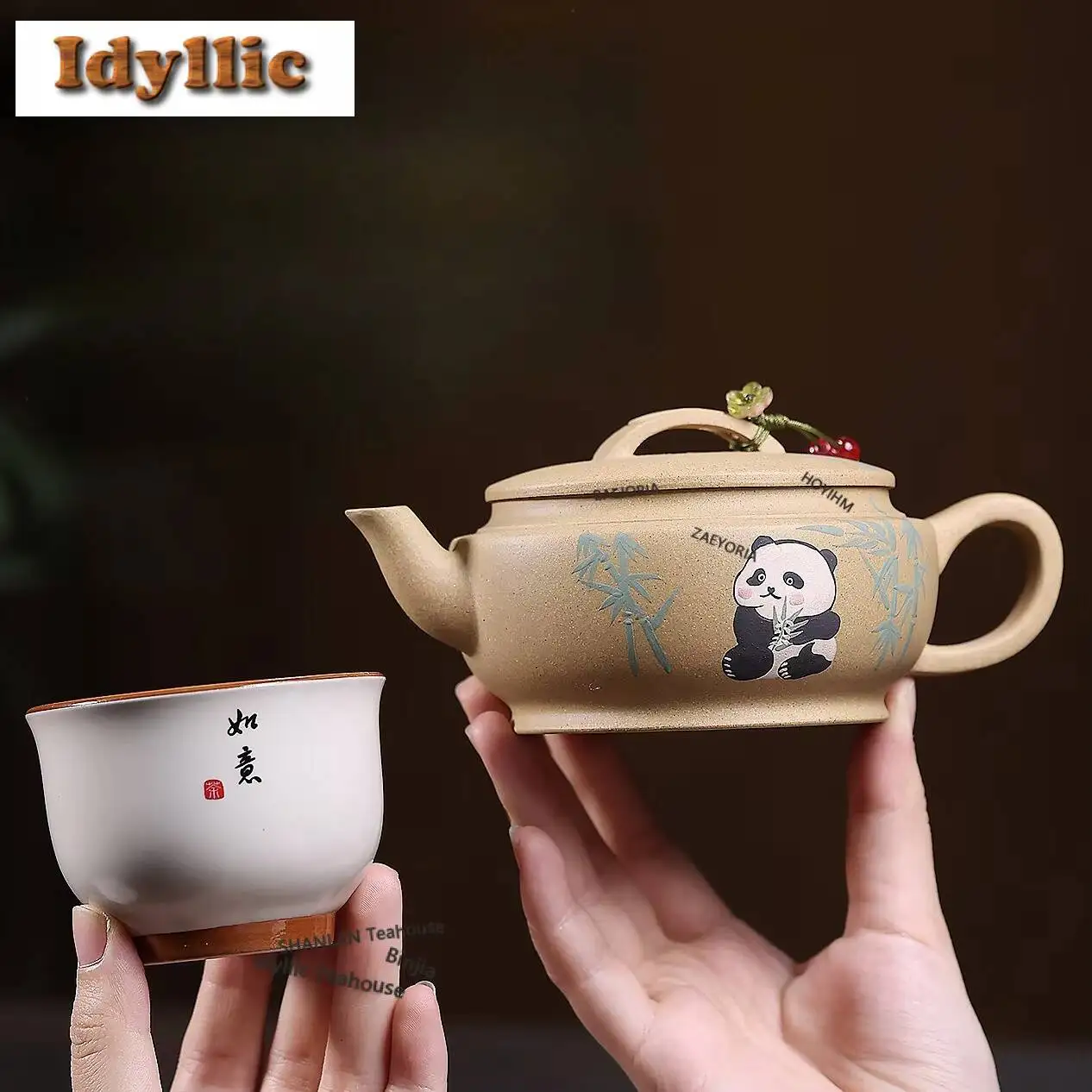 250ml Authentic Yixing Purple Clay Teapots Handmade Panda Bamboo Pot Raw Ore Golden Section Mud Kettle Chinese Zisha Tea Set