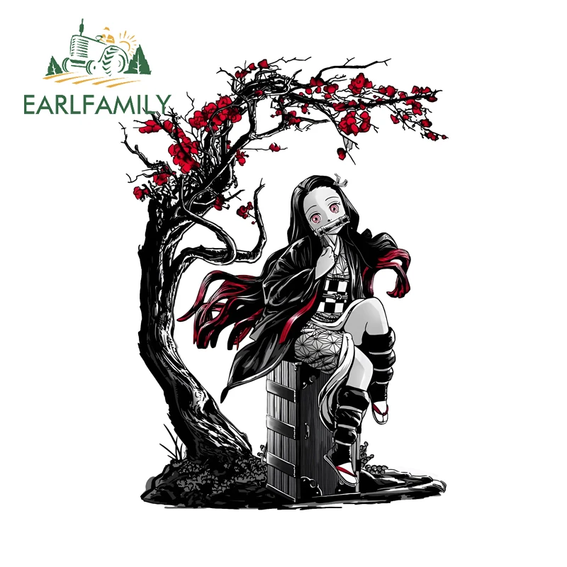 EARLFAMILY Nezuko Ink-wash Style Graffiti Car Sticker Creative Attractive Surfboard Skateboard Stickers Vinyl RV DIY Decals