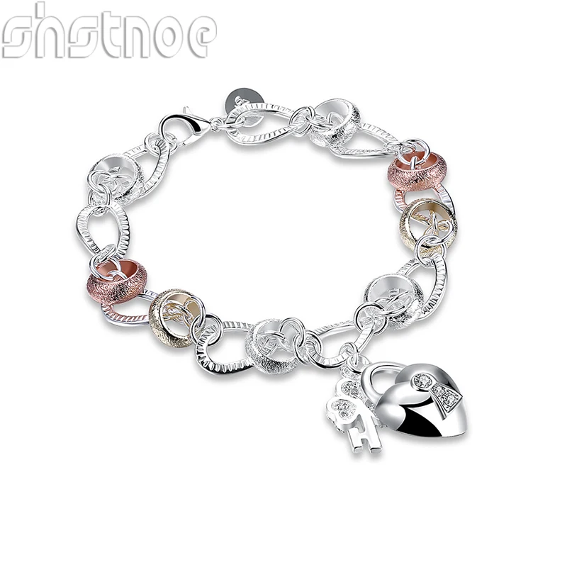 Charming 925 Sterling Silver Heart Lock Key Bracelet Fashion Classic Zircon Jewelry Gift Accessories Women Christmas Party