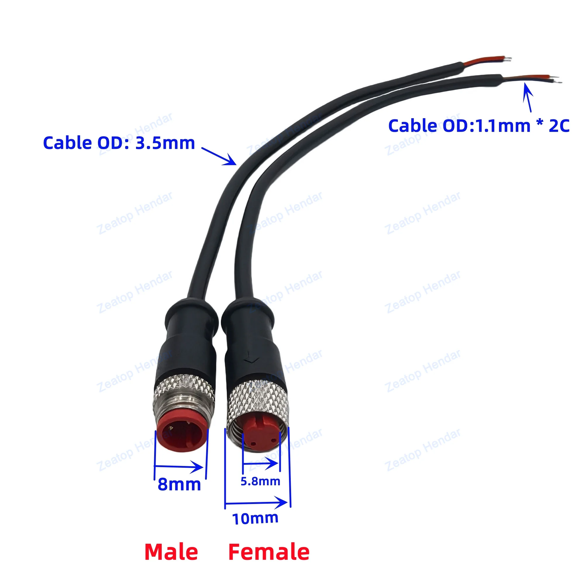 2Pcs M8 IP67 Waterproof 2 3 4 5 6 Pin Male / Female Plug Wire with Metal Screw Sensor Power Signal Tail Tinned Cable 20CM