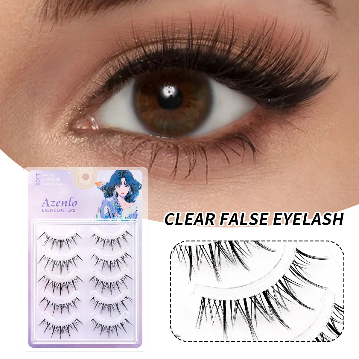 

5 Pairs Manga Lashes Anime Cosplay Faux Mink Lashes Korean Natural short Full Strip Lashes Clear Band Soft Eyelashes Extension