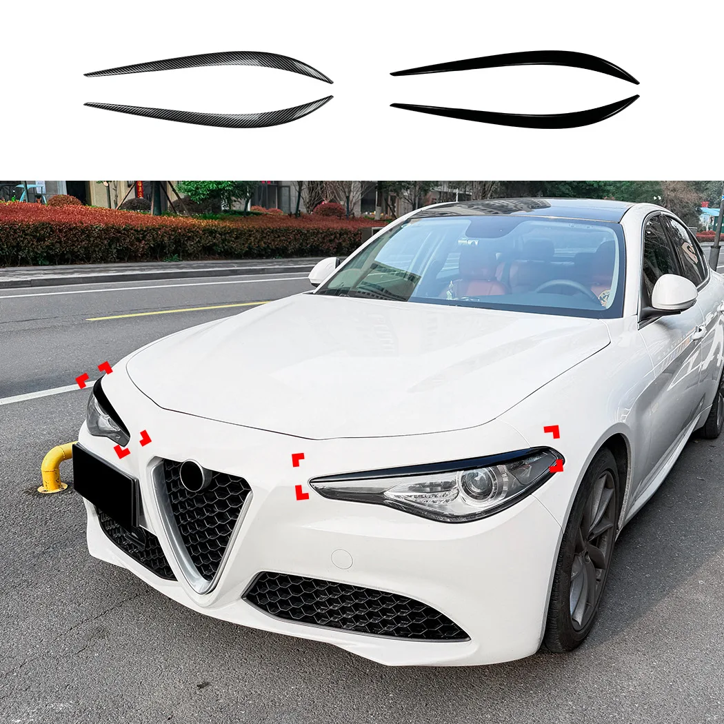 Für Alfa Romeo Giulia 2015-2025 Scheinwerfer-Augenbrauen Außenaufkleber ABS-Kunststoff Hochglanz Schwarz