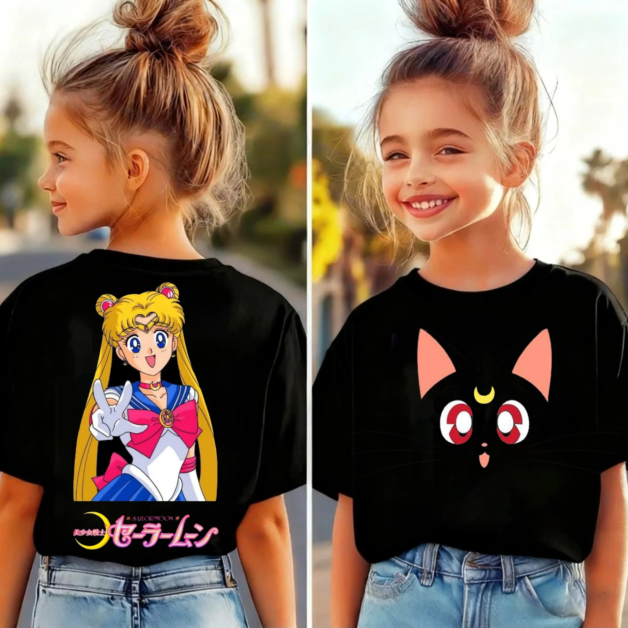 Camiseta Sailor Moon estampada para niños, camiseta Unisex para niño y niña, camiseta informal holgada de manga corta Y2K Harajuku para niños