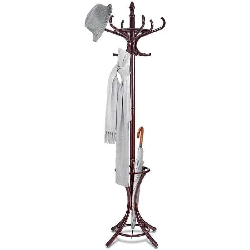 

75.5" Standing Coat Rack, Wood Coat Tree with 12 Hooks, Home Hat Jacket Hanger Tree 12 with Umbrella Holder Coat Stand