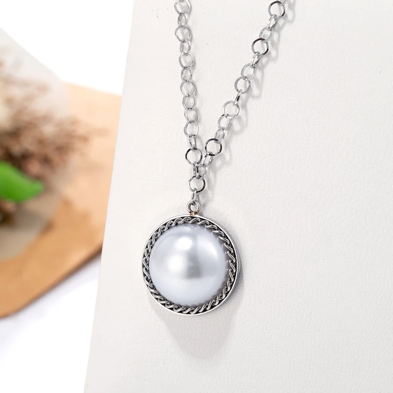 Length 40cm+5cm Gold Color Necklace Pearl Pendant  For Women High Quality Stainless Steel Jewelry Gifts Drop Shipping image 3