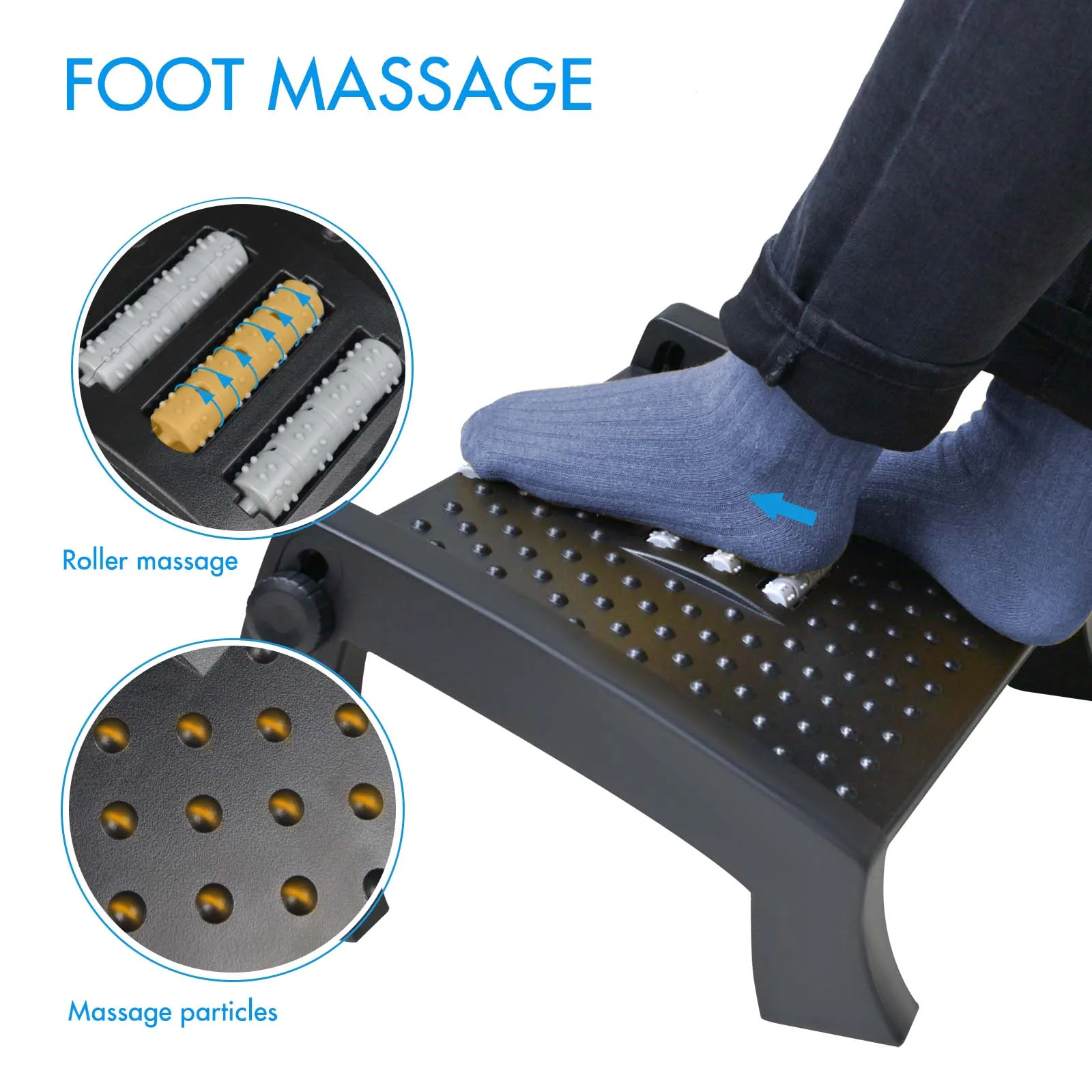 

Black Height Adjustable Footrest with Massage Surface Under Desk Ergonomic Comfort Home & Office Foot Stool Gifts for Seniors