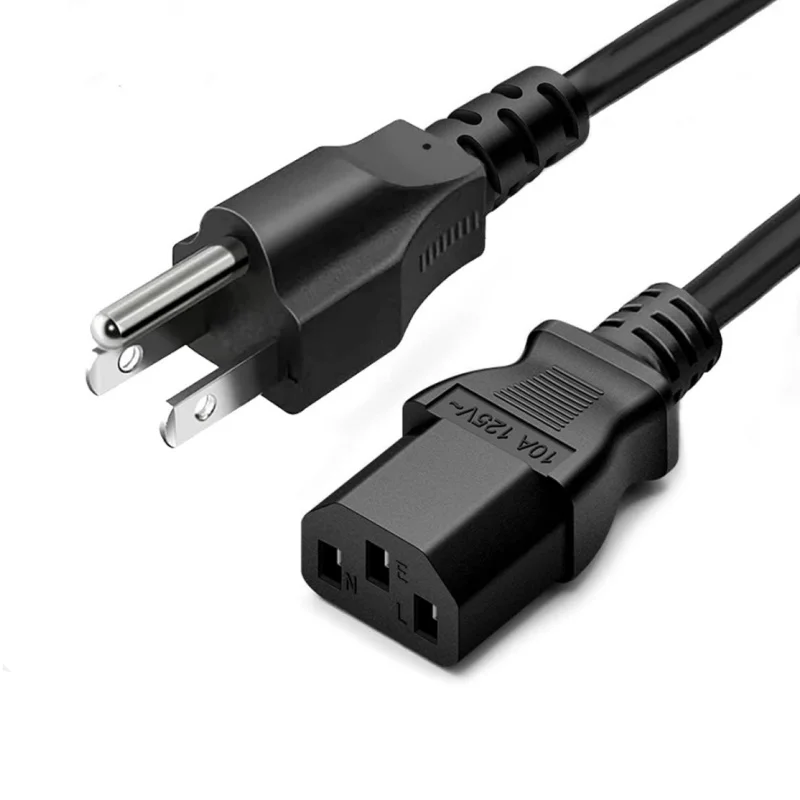 Standard (1.2m) 10 Amps 240 Volts Black 3 Prong AC Power Cord Cable for Electronics, TV, Computer, Printer, Radio, Monitor