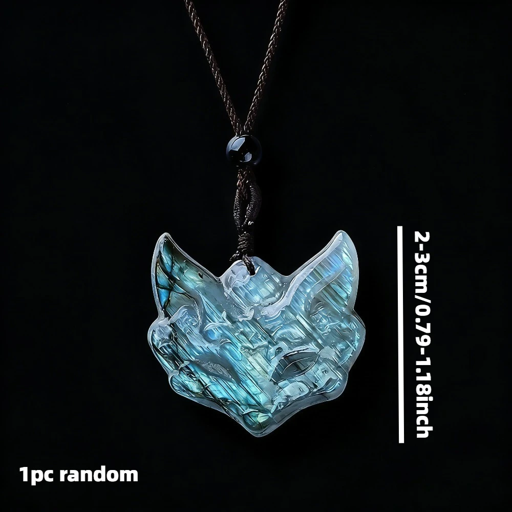 Natural Labradorite Fox Pendant Iridescent Chinese New Year Valentine Jewelry Necklace