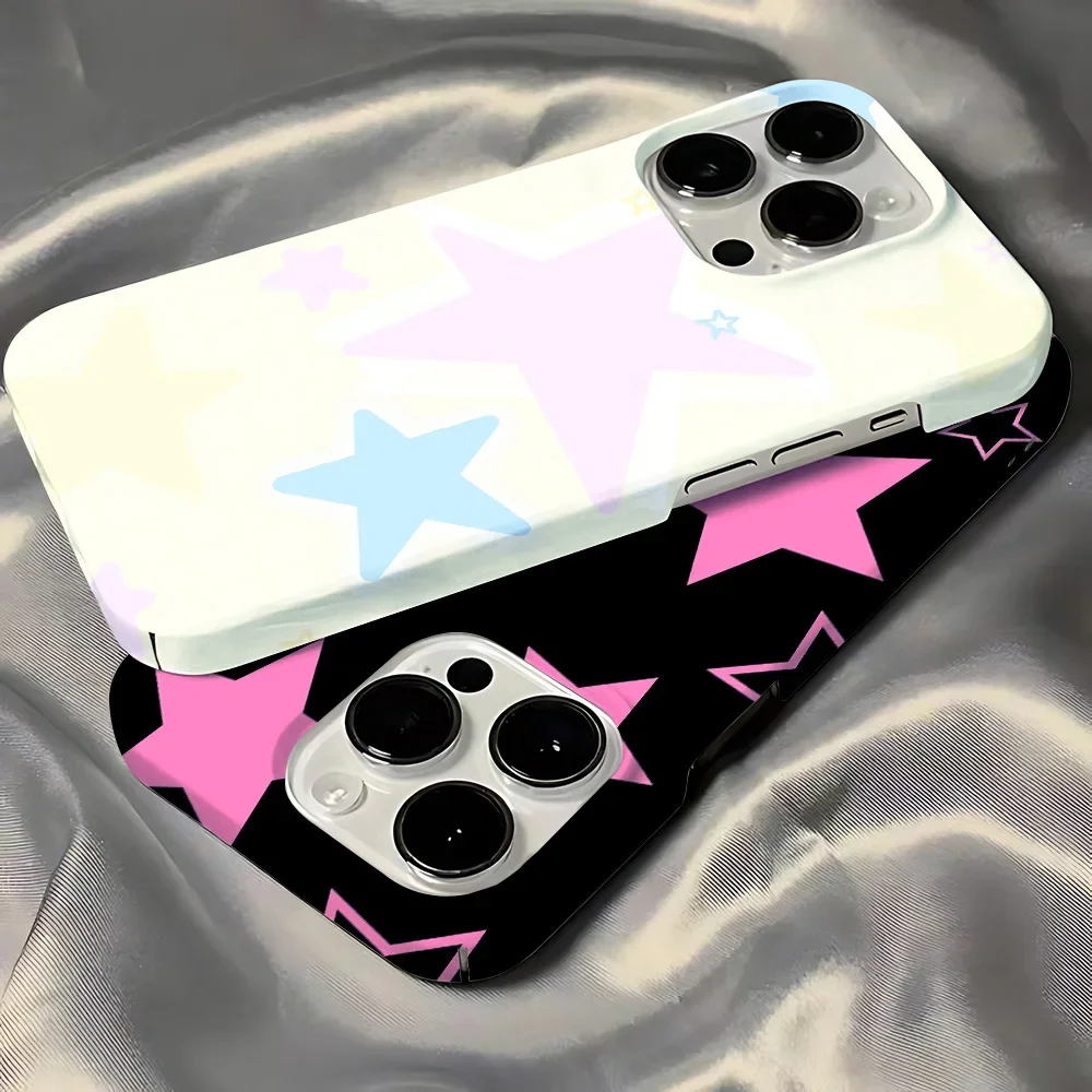 Japan Korea Ins Star Phone Case for IPhone 16 15 14 13 12 11 Pro Max XS XR XSMax 6 7 8 Plus Glossy HD Hard PC Cover