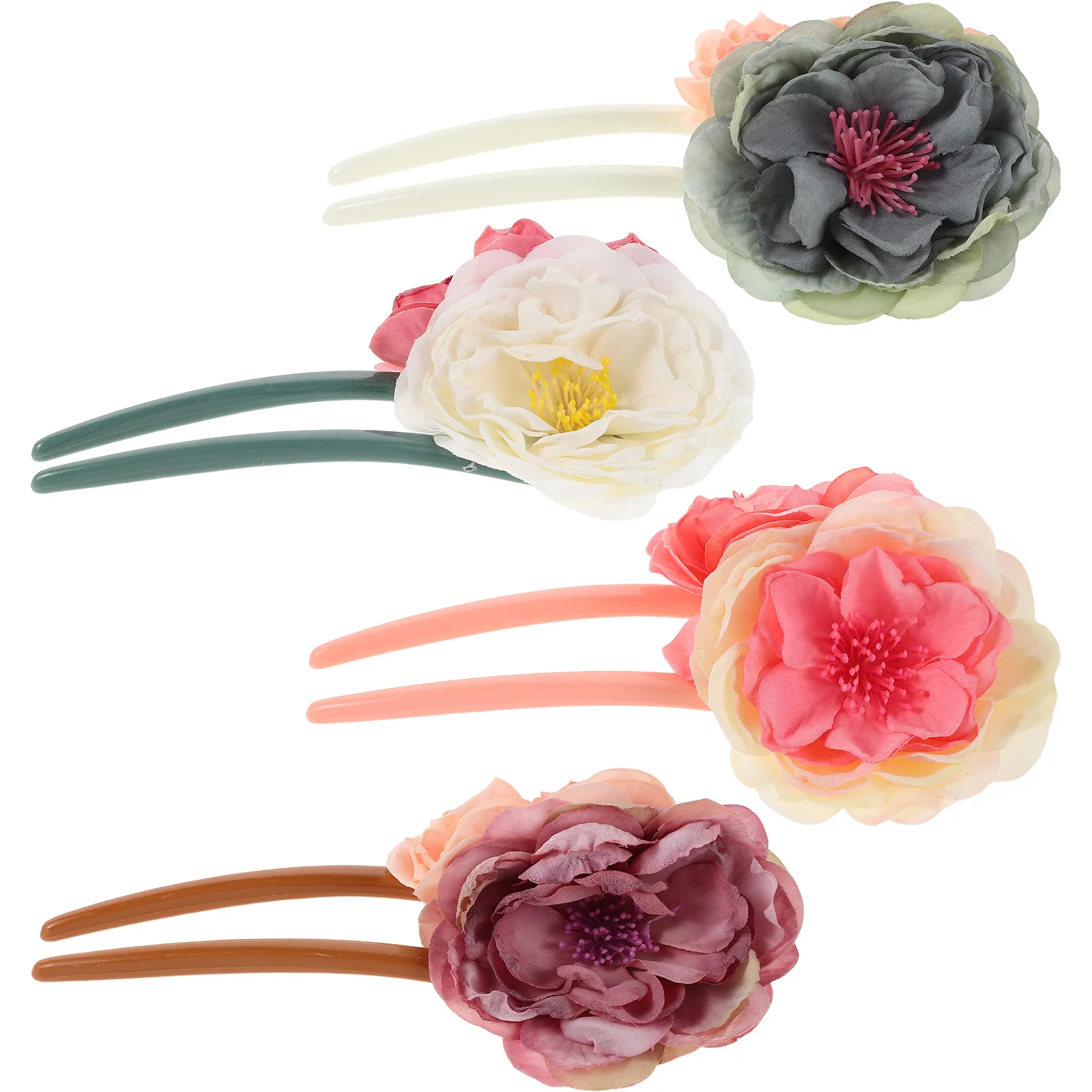 

4 шт., винтажные вилки для длинных волос, двухцветные тканевые заколки для волос в форме розы, U-образные держатели для булочек, традиционные аксессуары