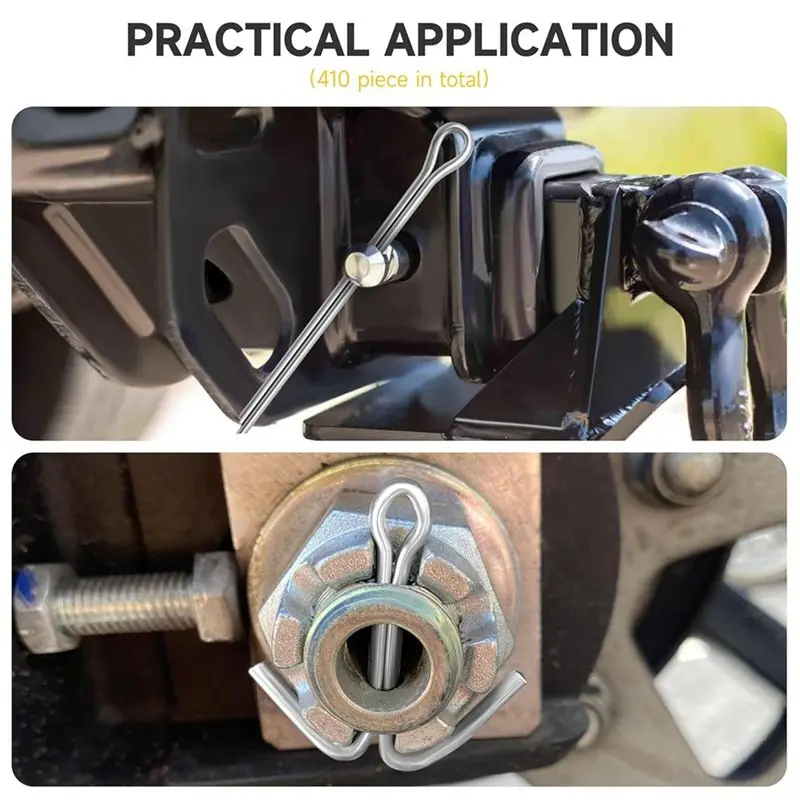 A56P-410Pcs Cotter Pin Assortment Kit, Metal Cotter Pins, Hardware Pins Cotter Pin Set For Trucks, Hitch Pin Lock System