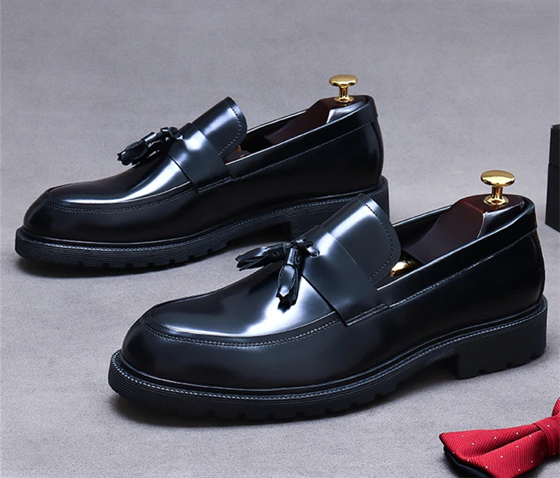 

Мужские лоферы без шнуровки из натуральной кожи в британском стиле с круглым носком на толстой подошве, роскошные свадебные деловые туфли ручной работы