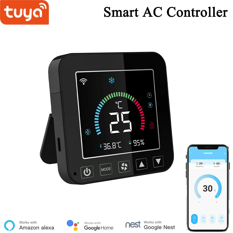 

Smart WiFi Temperature Humidity Sensor with LCD Display, Tuya Smart Air Conditioner Remote Control Thermostat Alexa Compatible