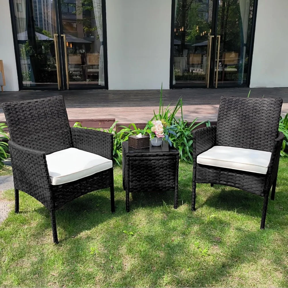 3 Stück Terrassen möbel Set, Veranda Rattan Korbs tühle mit Couch tisch