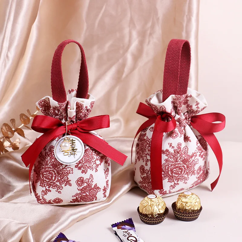 Bolsas de regalo de lona con motivos florales, asa y cordón, pequeñas bolsas reutilizables para dulces, joyas y pequeños obsequios, ideales para Navidad, cumpleaños, bodas y recién nacidos.