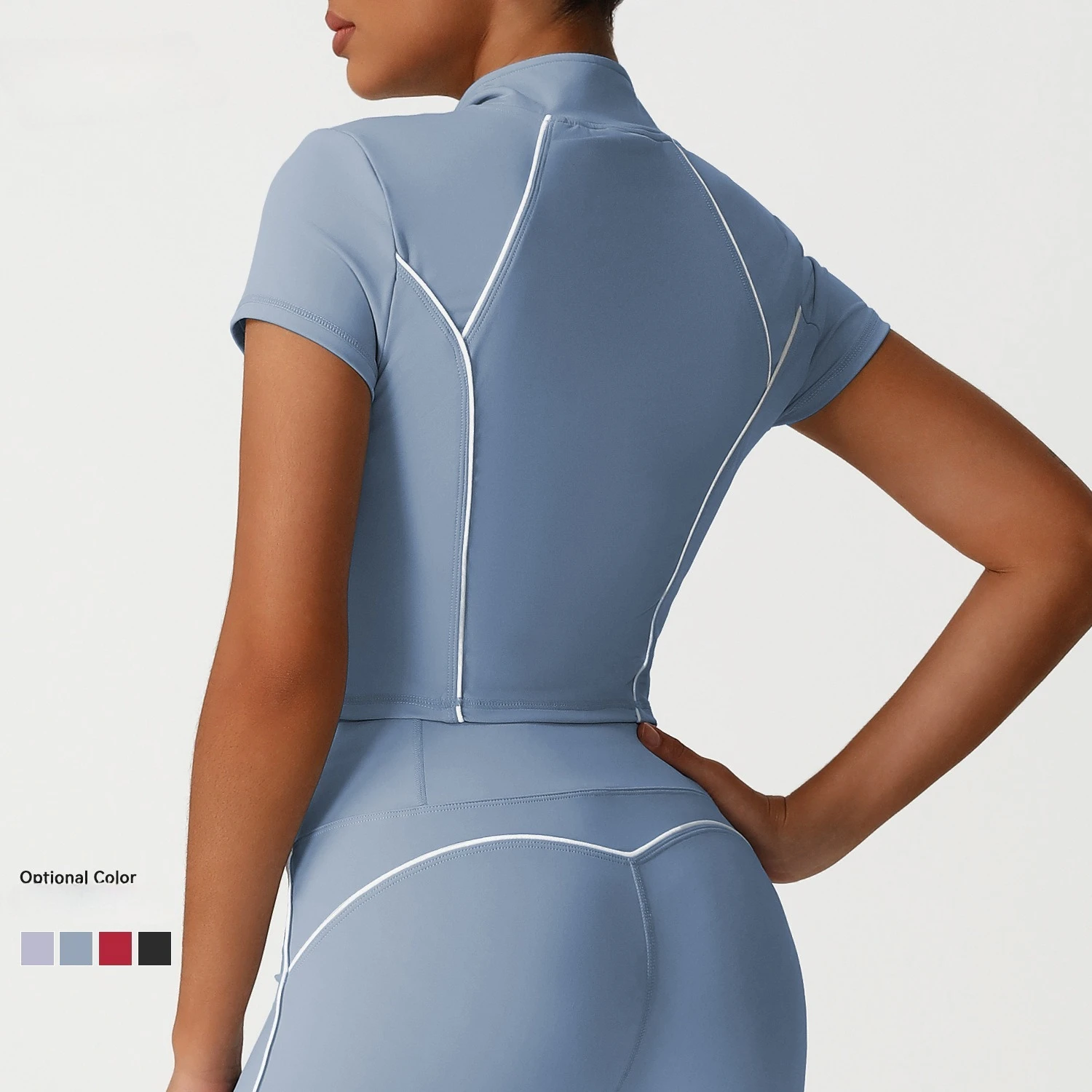 Mileegirl كامل البريدي النساء اليوغا قمصان الوقوف طوق الرياضة المحاصيل القمم قصيرة الأكمام عالية مطاطا رياضة سترة لياقة بدنية تجريب سترة