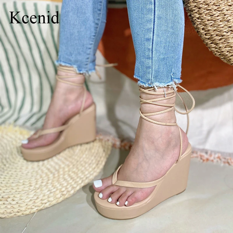 

Kcenid Ankle Strap Sandals Summer Fashion Women Platform Cross-Tied Lace Up Sandals Elegant Wedges Heels Summer Shoes High Heels