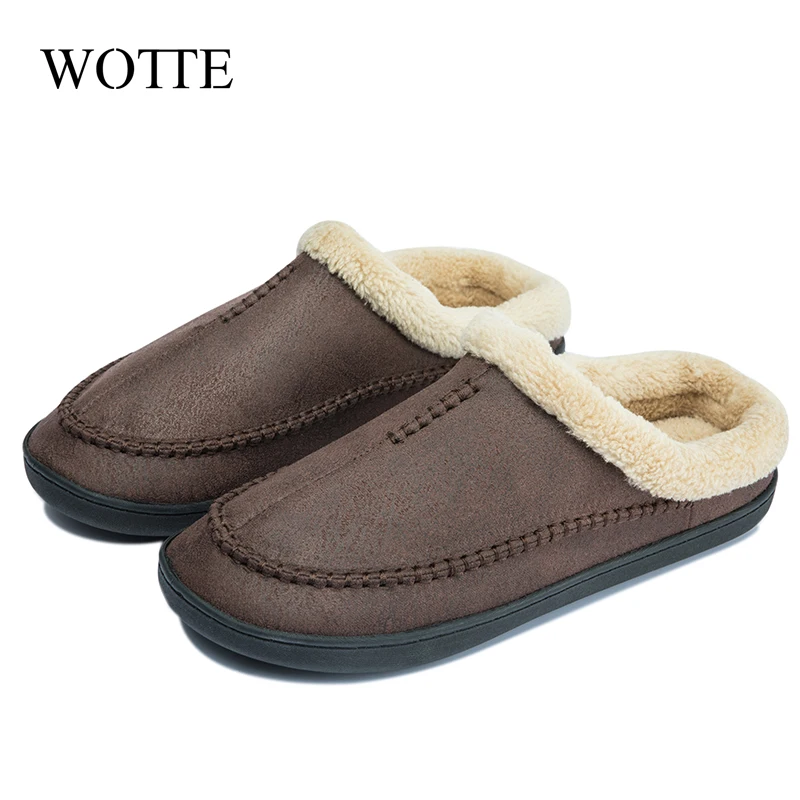 Big Size 50 Men Winter Warm Fur Slippers House Non-Slip Soft Shoes For Men Comfort Flat Home Indoor Bedroom Shoes Mens Slippers