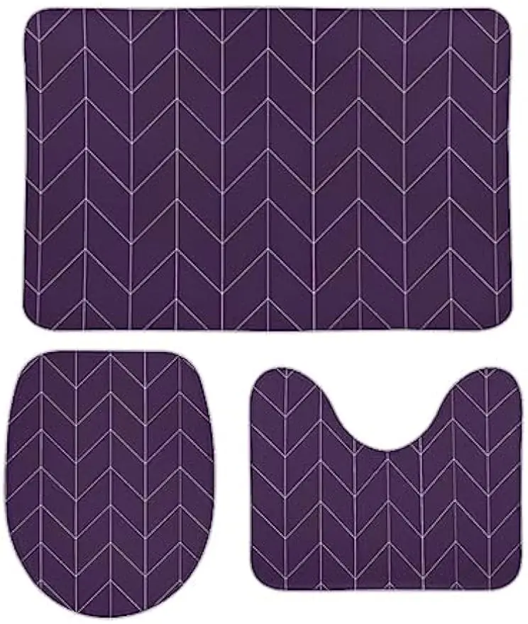 Curdesi Bathroom Rugs Set 3 Piece Purple and Teal Chevron Bath Rug Mat Set, Non Slip Absorbent Bathroom Decor Mat