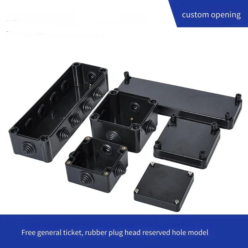 New Black Rubber Stopper Plastic Waterproof Junction Box Rainproof Shell Power Supply Monitoring Terminal without Punching