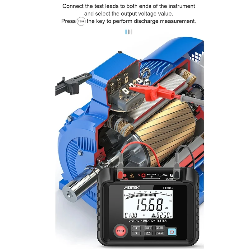 Tela LCD Digital Isolamento Resistência Tester, Medidores Elétricos de Alta Tensão, Armazenamento de Dados, 1000V, 20 GB, 200 GB, AC, DC Voltagem