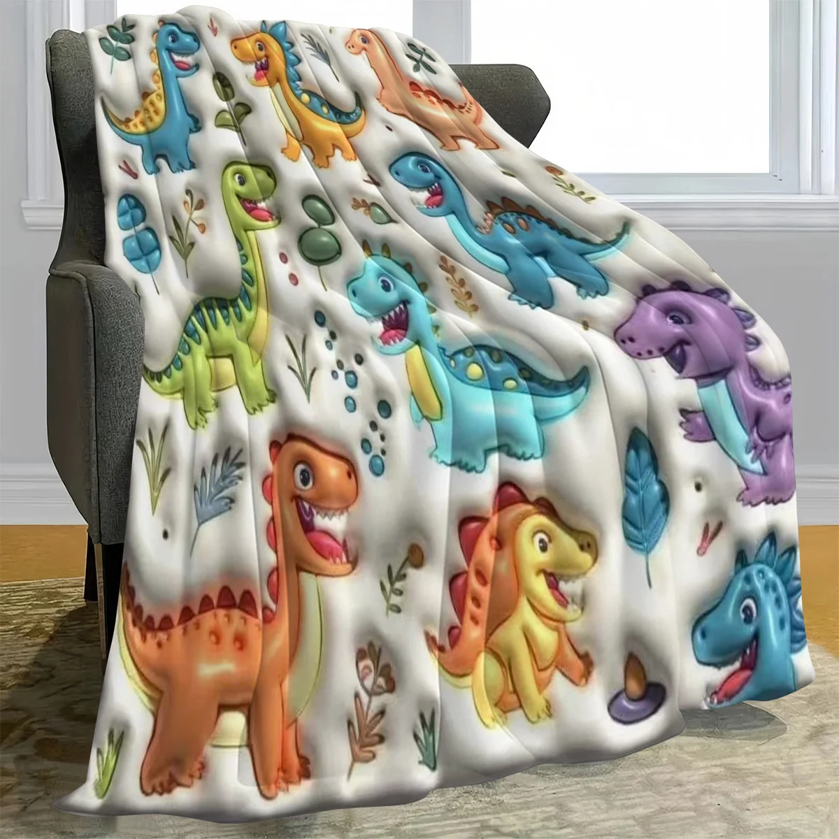 1pc Flannel Digital Print Blanket, Cute Dinosaur Pattern Blanket, a Soft, Casual, and Warm Oversized Flannel Blanket Essential f