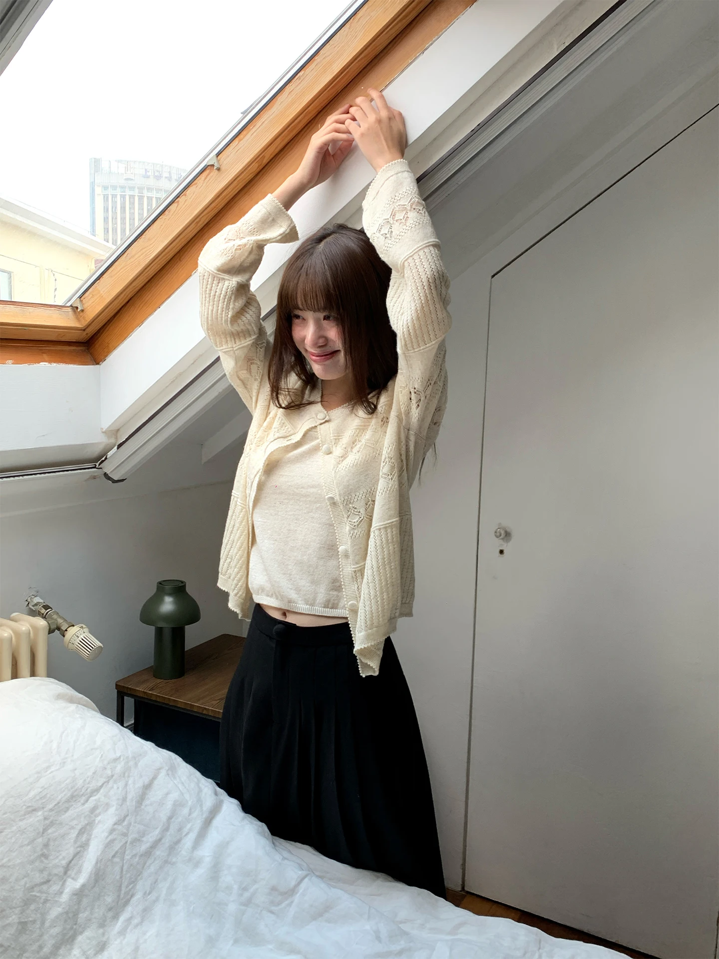 

Versatile Purple Beige Two-tone Knitted Cardigan Outerwear New Arrival for Autumn Season Hollow out Design Women's Polyester ...