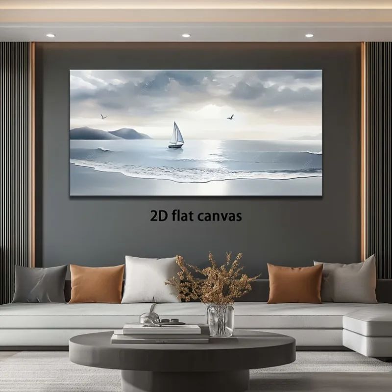 

2D Flat Sailboat Seascape Abstract Painting Frameless Living Room Office Bedroom Wall Decor High Quality Prints Home Decor