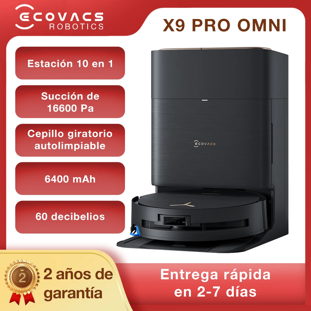 Robot Aspirador ECOVACS Deebot X9 Pro Omni 16600pa, Robot de Limpieza Inteligente con Rodillo OZMO y IA, Electrodoméstico para el Hogar cepillo eléctrico limpieza robot aspirador friega suelos  Limpia alfombras