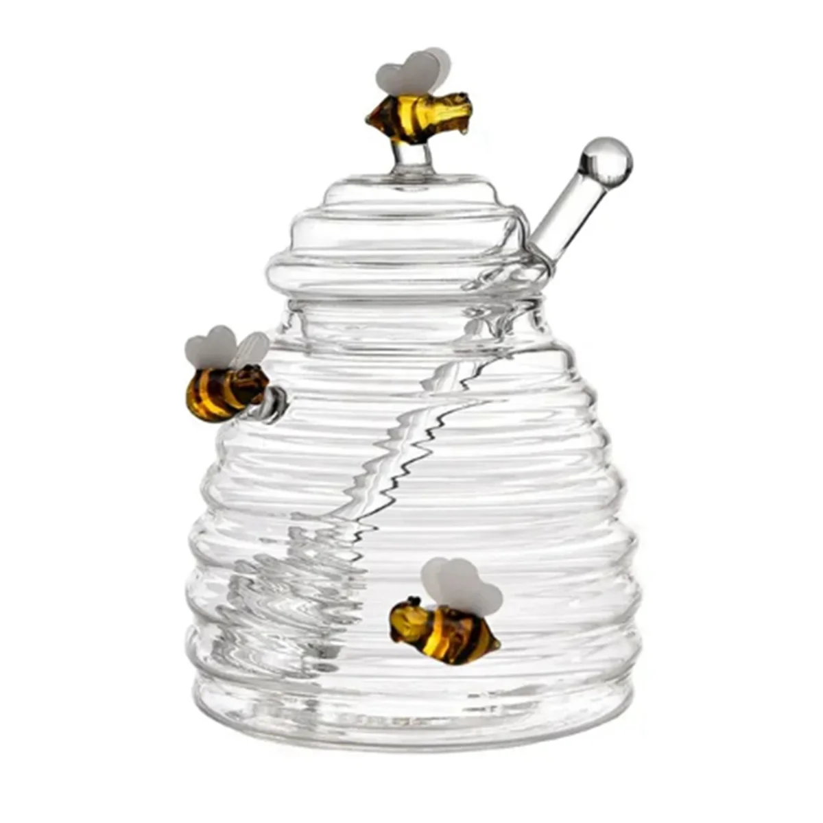 Glass Honeycomb Tank Kitchen Tools Honey Storage Container with Dipper and Lid Honey Bottle for Party Kitchen Home