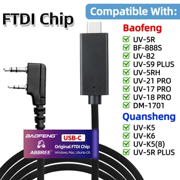 FTDI USB-C 프로그래밍 케이블 재생 및 플러그 C 타입, 바오펑 UV-5R BF-888S UV 5RH 21 프로, Quansheng UV-K5 UV-K5(8) 워키토키용 