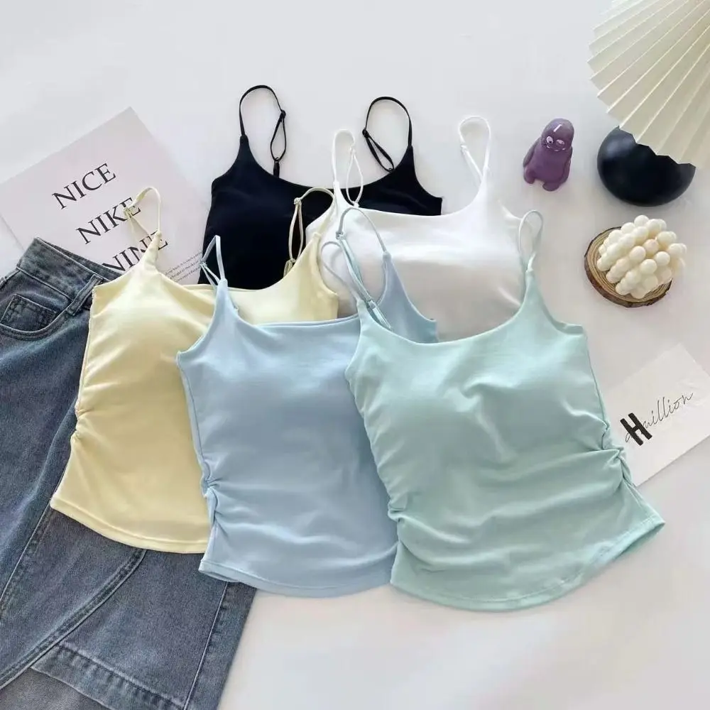 Sweet Sleeveless Suspender Vest Slim Underwear Fitted Tops With Padded Cups Short Vest Daily Use