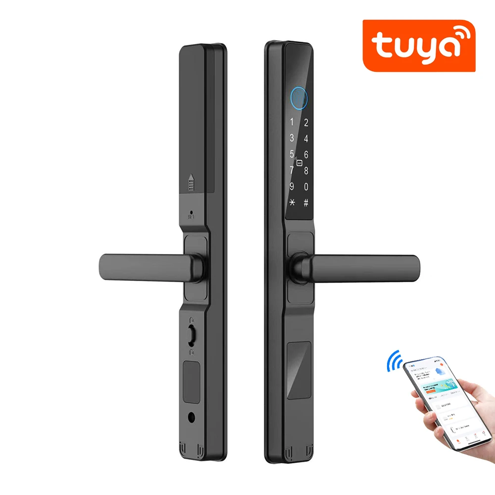 IP65 impermeable Tuya SmartLife APP contraseña de huella digital inteligente cerradura de tarjeta RFID para tirar empuje puente deslizante corte puerta de aluminio