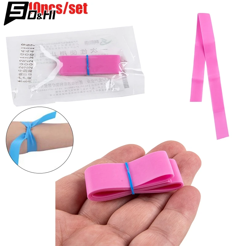 10strips Pre Cut Pink Elastic Belt Disposable Tourniquet First Aid Kit Product Medical Rubber Tourniquet Disposable Tourniquet