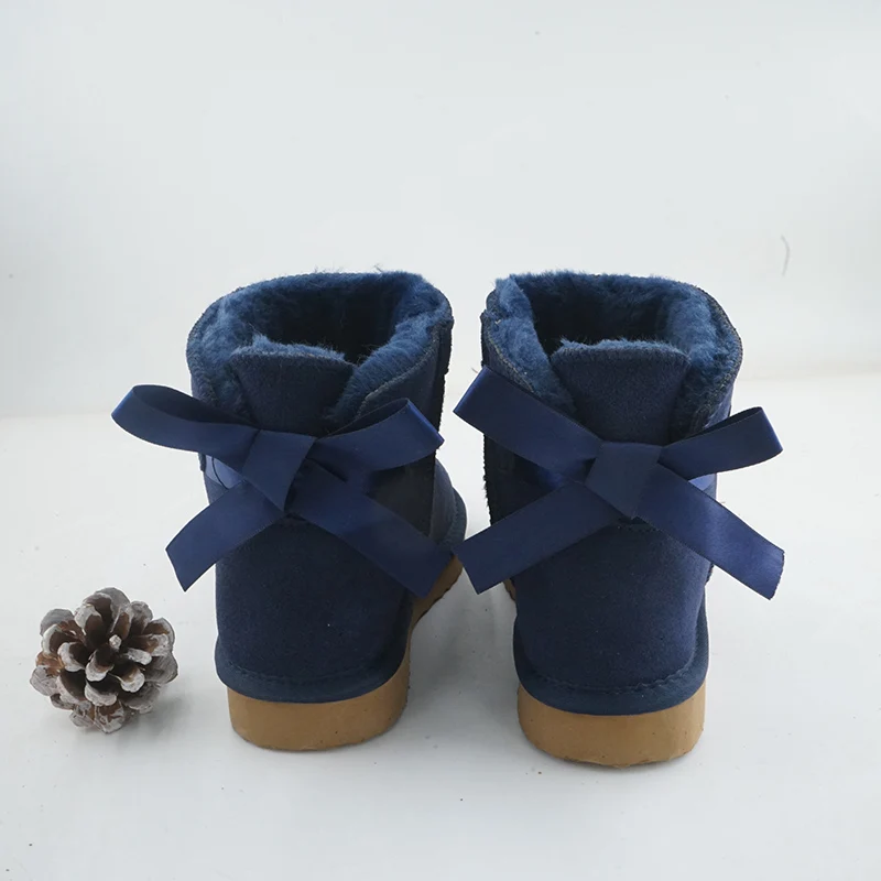 

Classic Bow Tie Women Snow Boots 100% Genuine Cowhide Leather Ankle Boots Warm Winter Boots Woman Boots shoes Big size