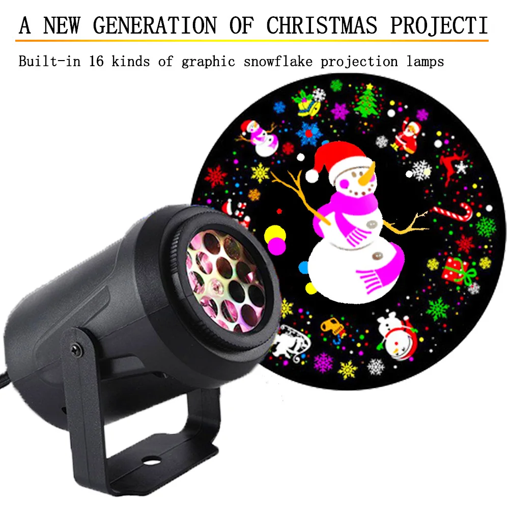 

LED16 Pattern Snowflake Projection Light Christmas Snowstorm Rotating Decoration Light Night Light Holiday Laser Stage Light