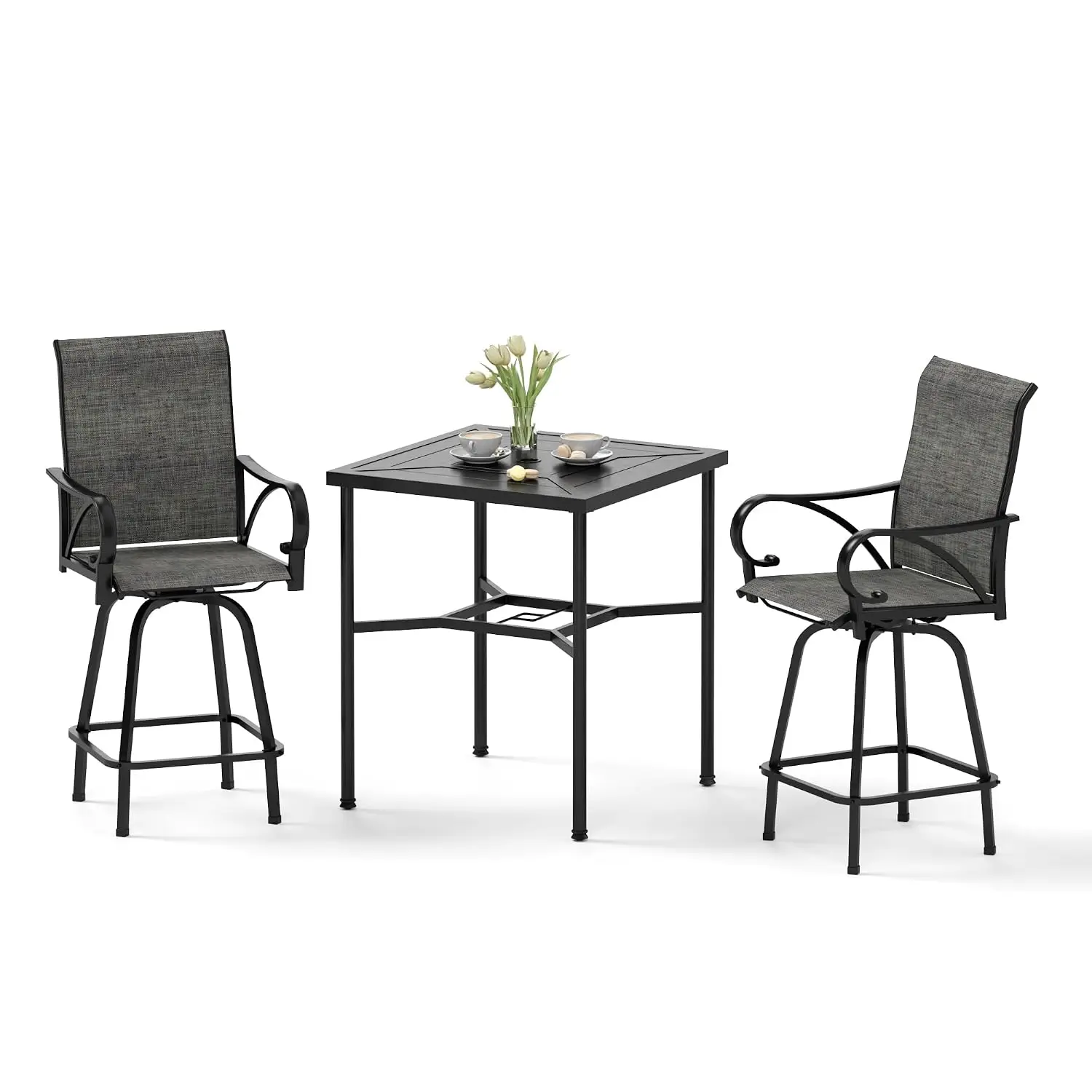 3-Piece Bar Height Patio Bistro Set Outdoor Balcony Table & Stools Dark Grey, Customized