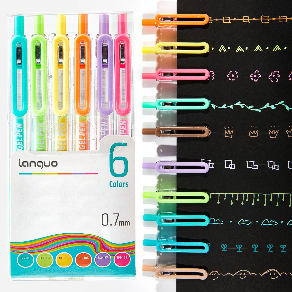 أقلام جل قابلة للسحب 6/36 لونًا 0.7 مم، حبر نابض بالحياة، كتابة سلسة، أقلام متعددة الألوان للعودة إلى المدرسة للمجلات