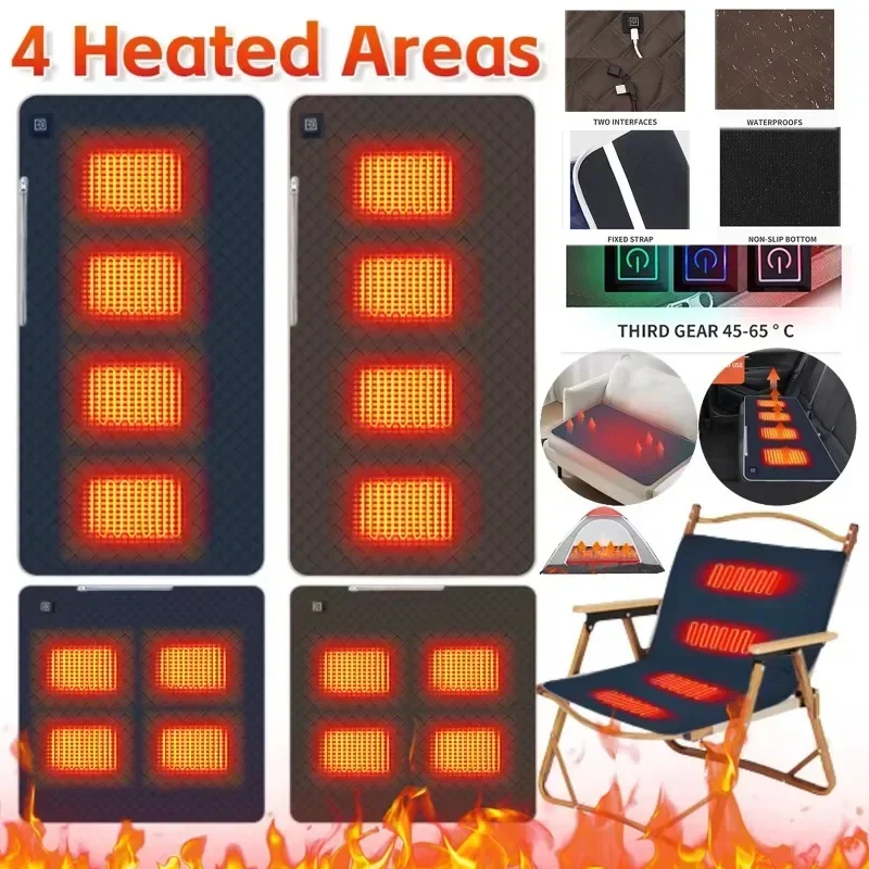 

4Areas 8W DC Heated Mat Chair Electric Blanket USB Outdoor Camping Mattress Heated Mat Heating Sleeping Pad Thermal Heating Pads