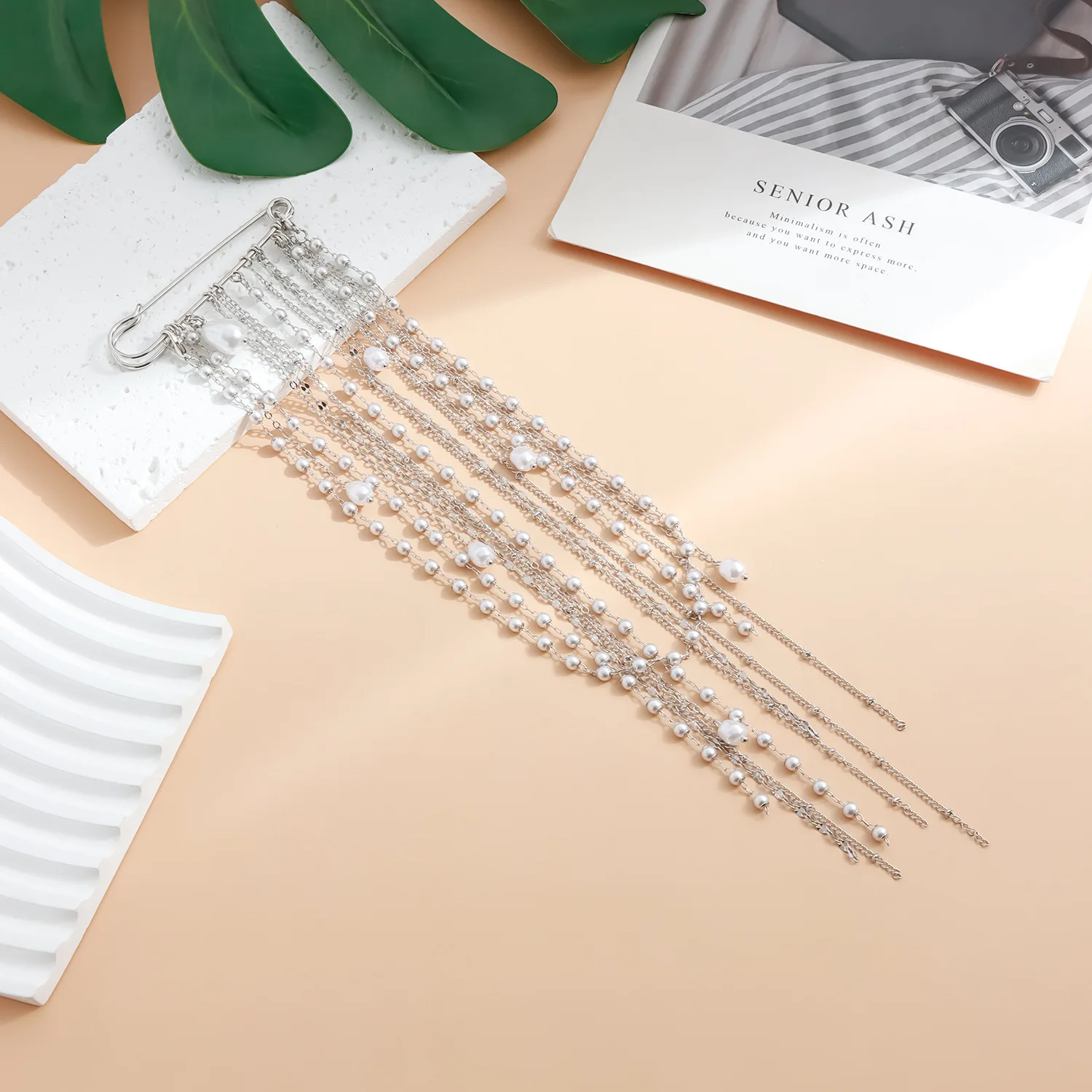 Cross border jewelry INS style multi-layer pearl tassel brooch necklace for women Y2K spicy girl style commuting accessories